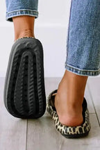 Black Print Thick Sole Slip On Slippers - Fashionfitz