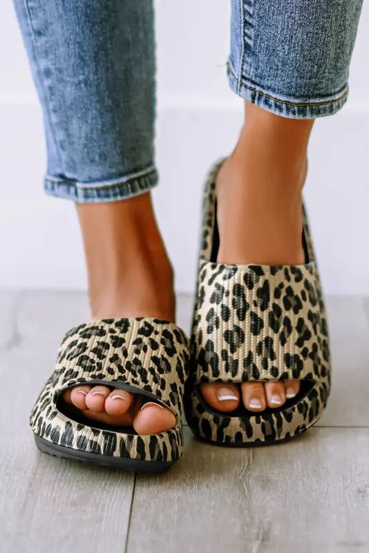 Black print thick sole slip on slippers