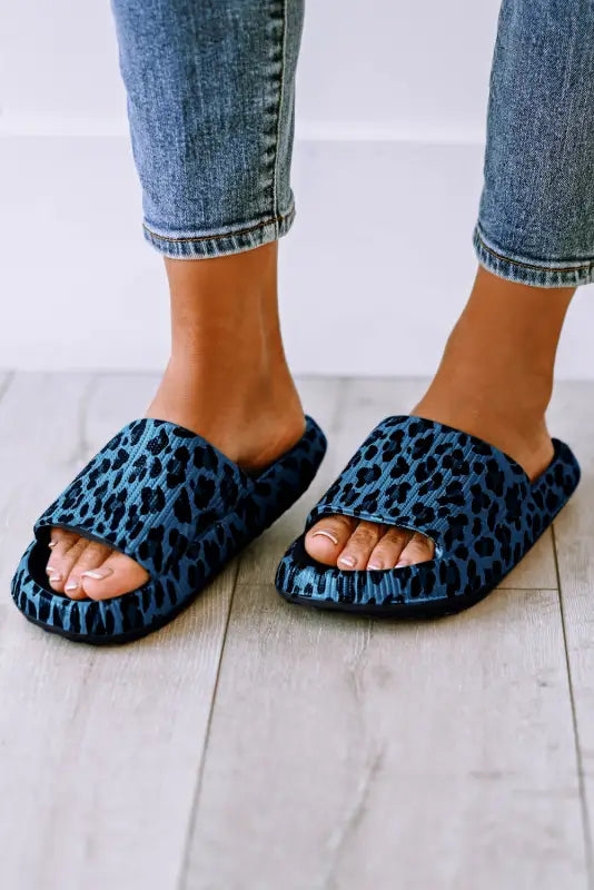 Black print thick sole slip on slippers