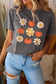 Black pumpkin floret graphic vintage washed t-shirt - t-shirts