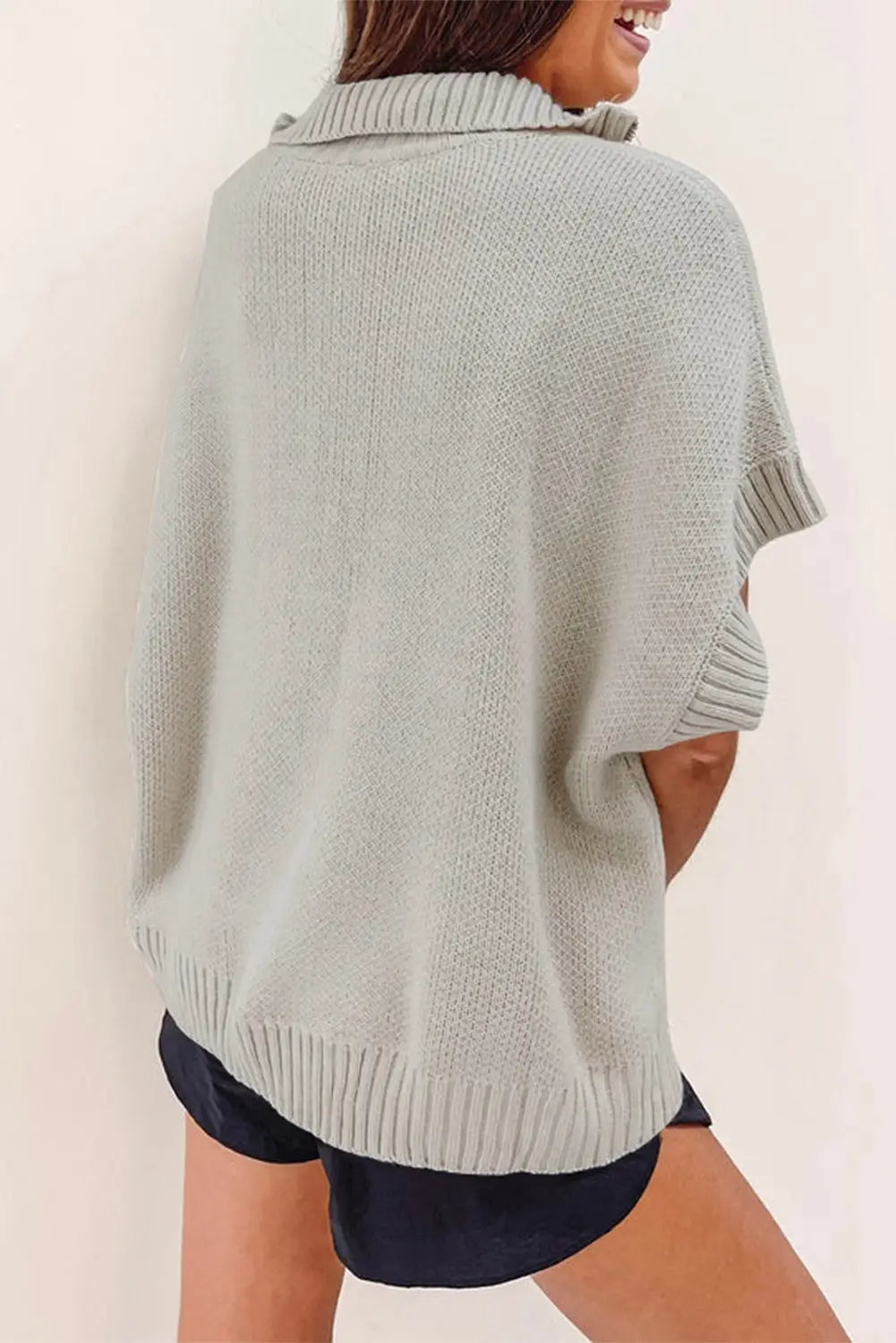Black quarter zip short batwing sleeve sweater - sweaters & cardigans