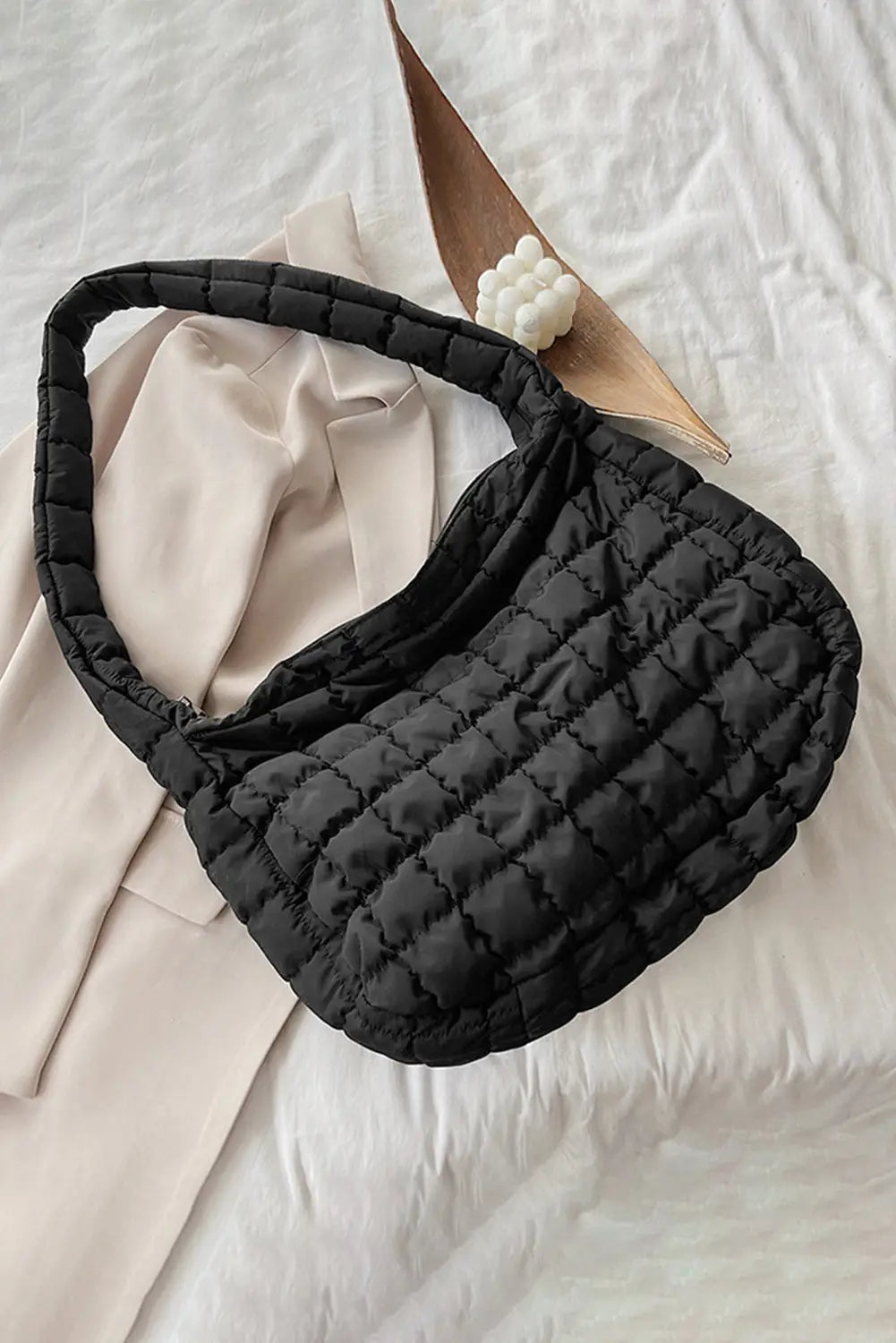 Black quilted zipper large shoulder bag - shoes & bags