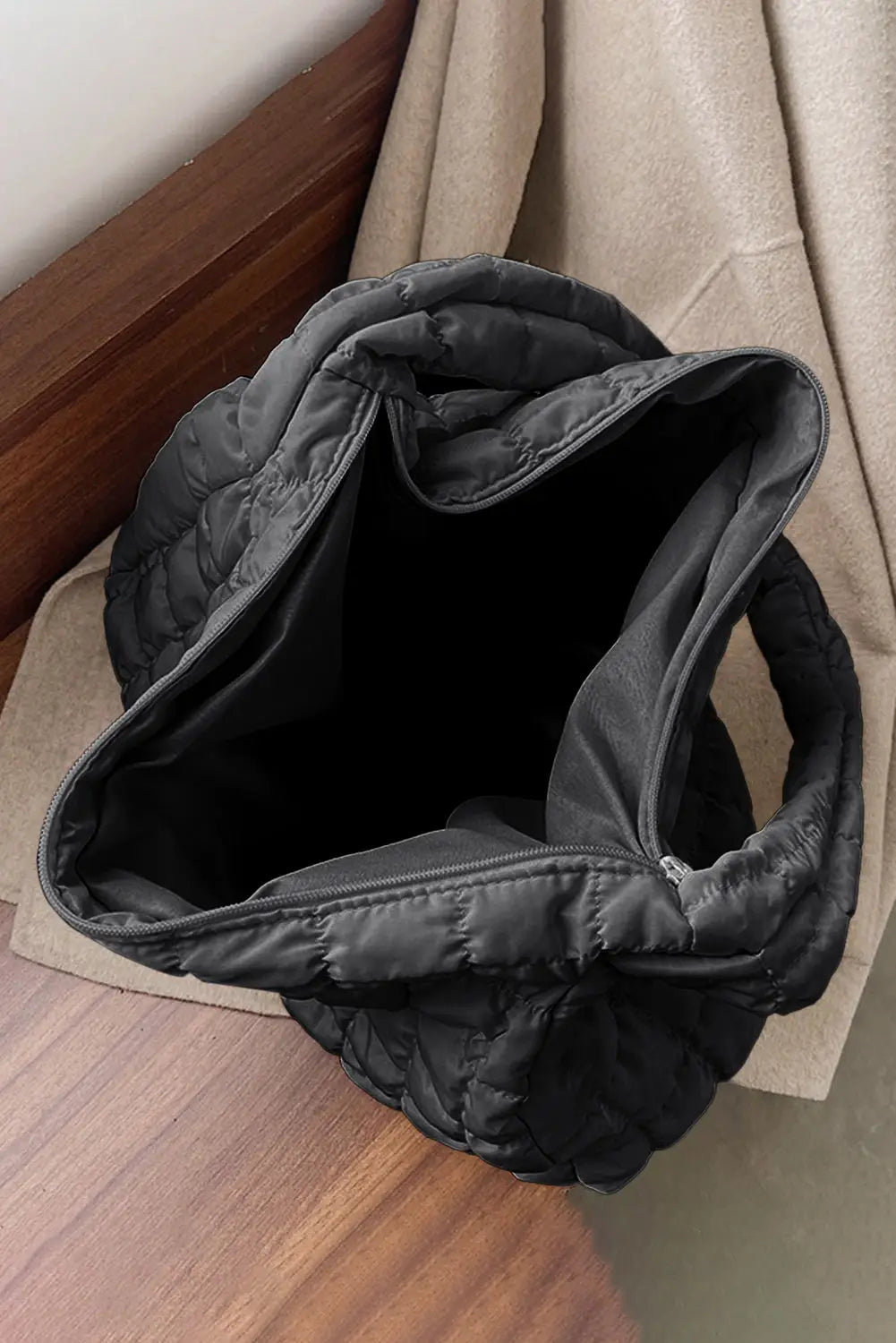 Black quilted zipper large shoulder bag - shoes & bags