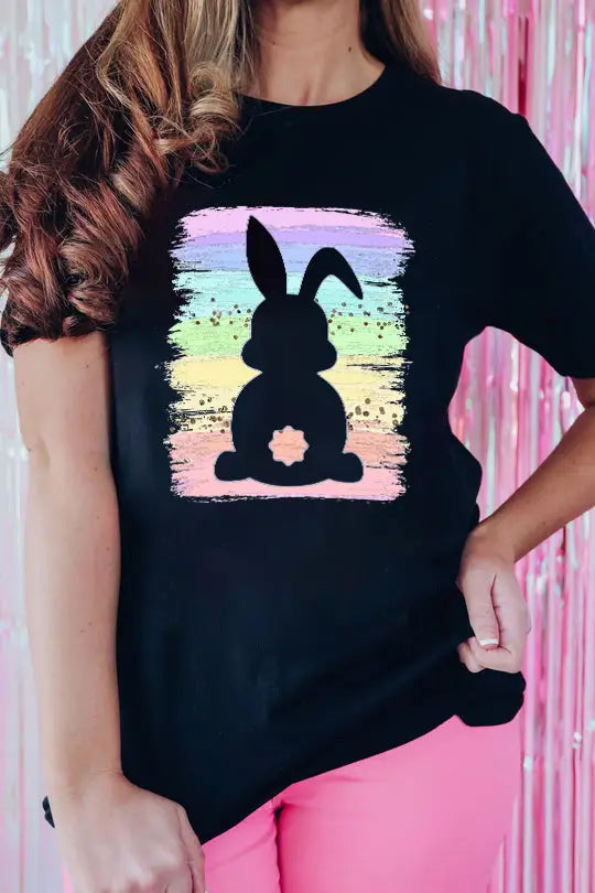 Black rainbow splash easter rabbit graphic tee - tees