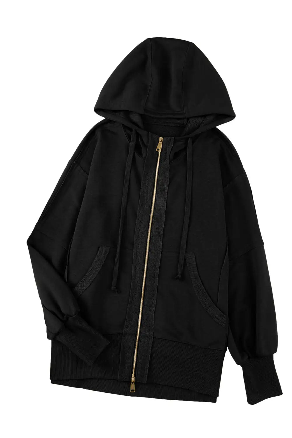Black raw edge exposed seam full zip hoodie - sweatshirts & hoodies