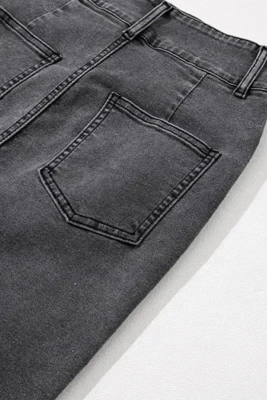 Black Raw Edge Side Slits Buttoned Midi Denim Skirt - Fashionfitz