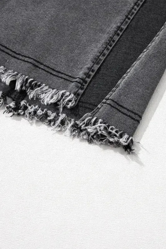 Black Raw Edge Side Slits Buttoned Midi Denim Skirt - Fashionfitz