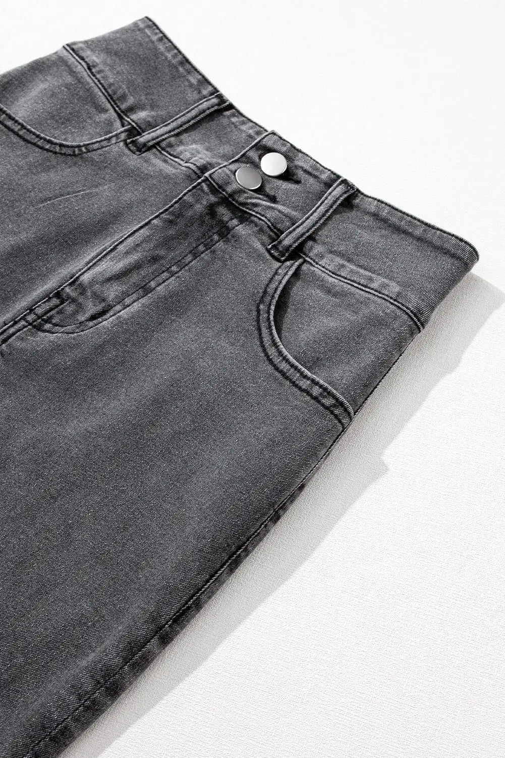 Black raw edge side slits buttoned midi denim skirt - bottoms