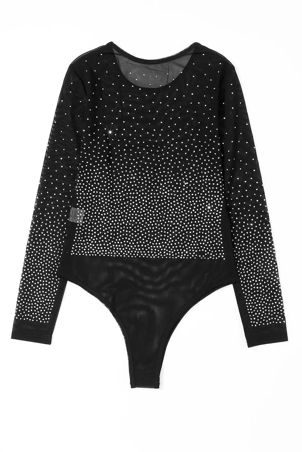 Black rhinestone embellished mesh long sleeve bodysuit - bodysuits