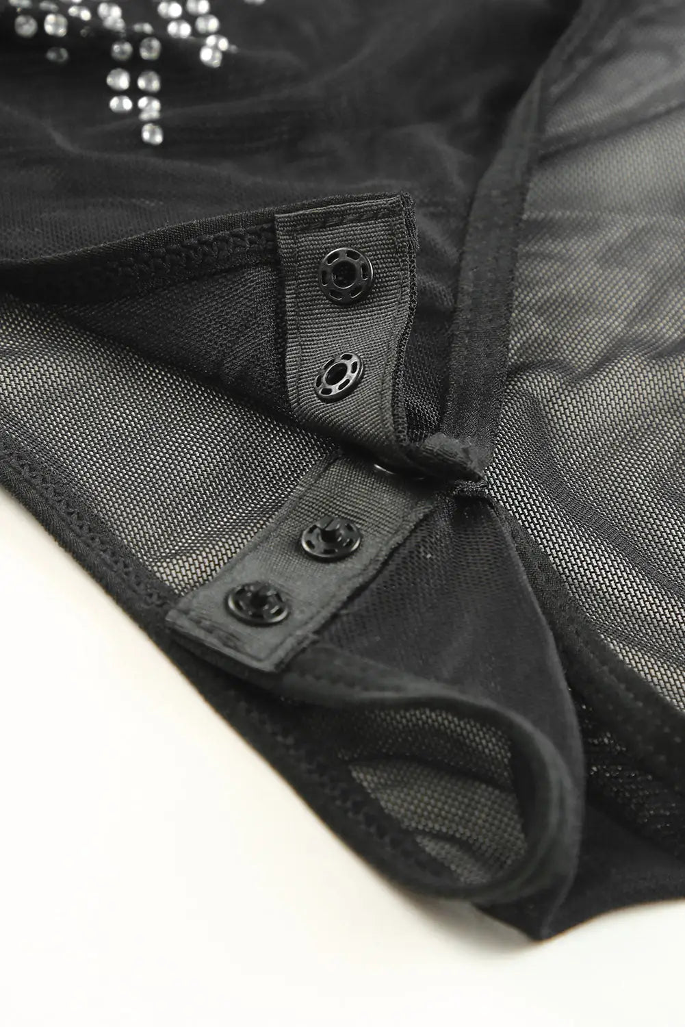 Black rhinestone sheer mesh long sleeve bodysuit - bodysuits