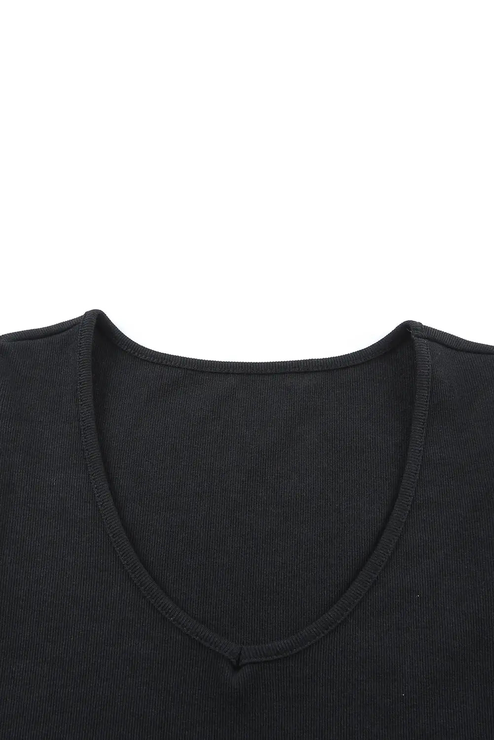 Black rib knitted ruffle sleeve u neck top - tank tops