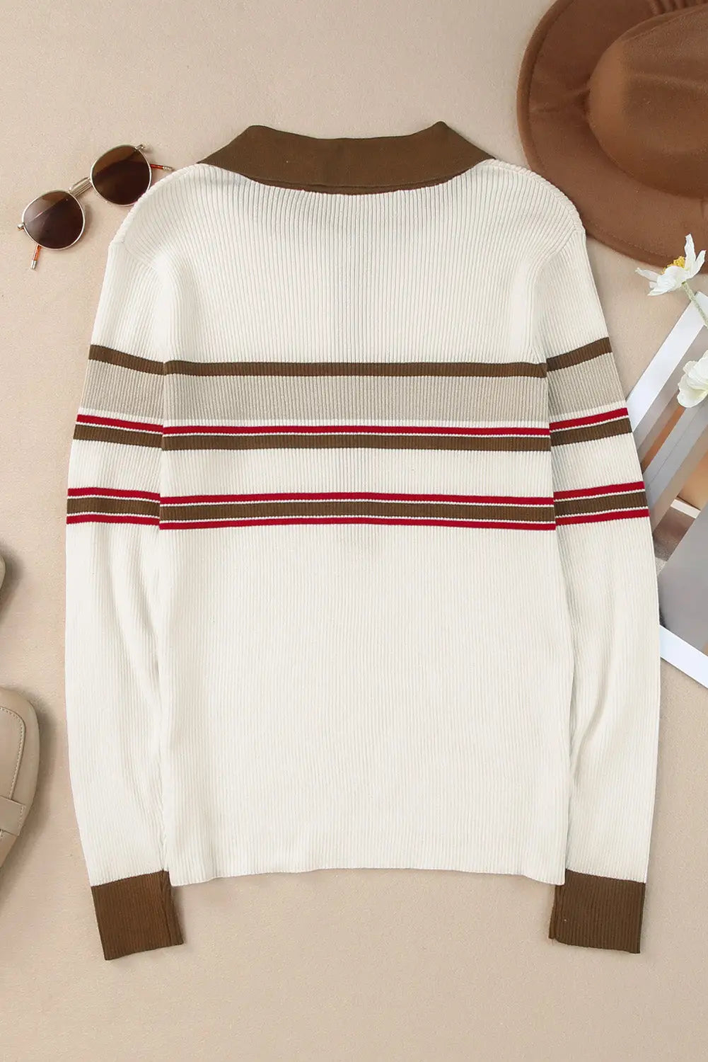 Black rib knitted stripe detail henley sweater - sweaters & cardigans