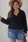 Black ribbed knit lapel neck curvy sweater - plus size