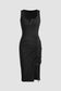 Black ribbed midi dress - ruched side split - dresses/midi dresses