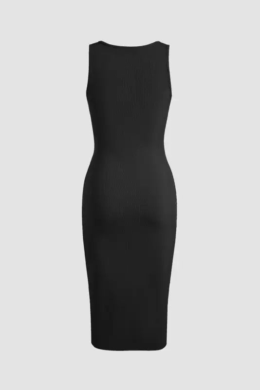 Black ribbed midi dress - ruched side split - dresses/midi dresses