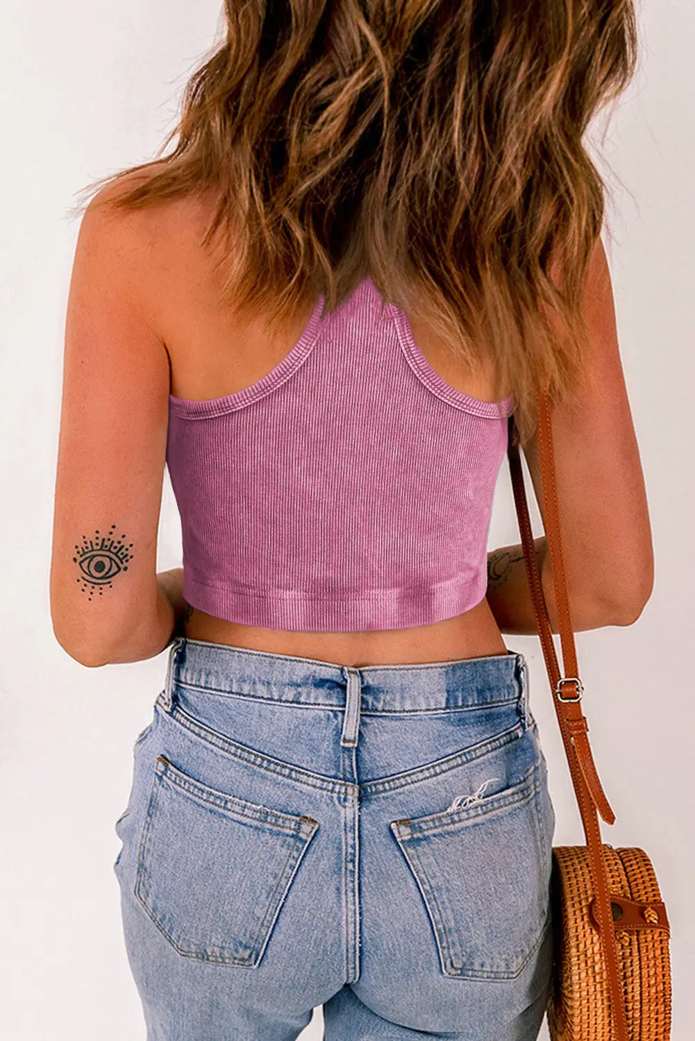 Black ribbed mineral wash racerback cropped tank top - tops