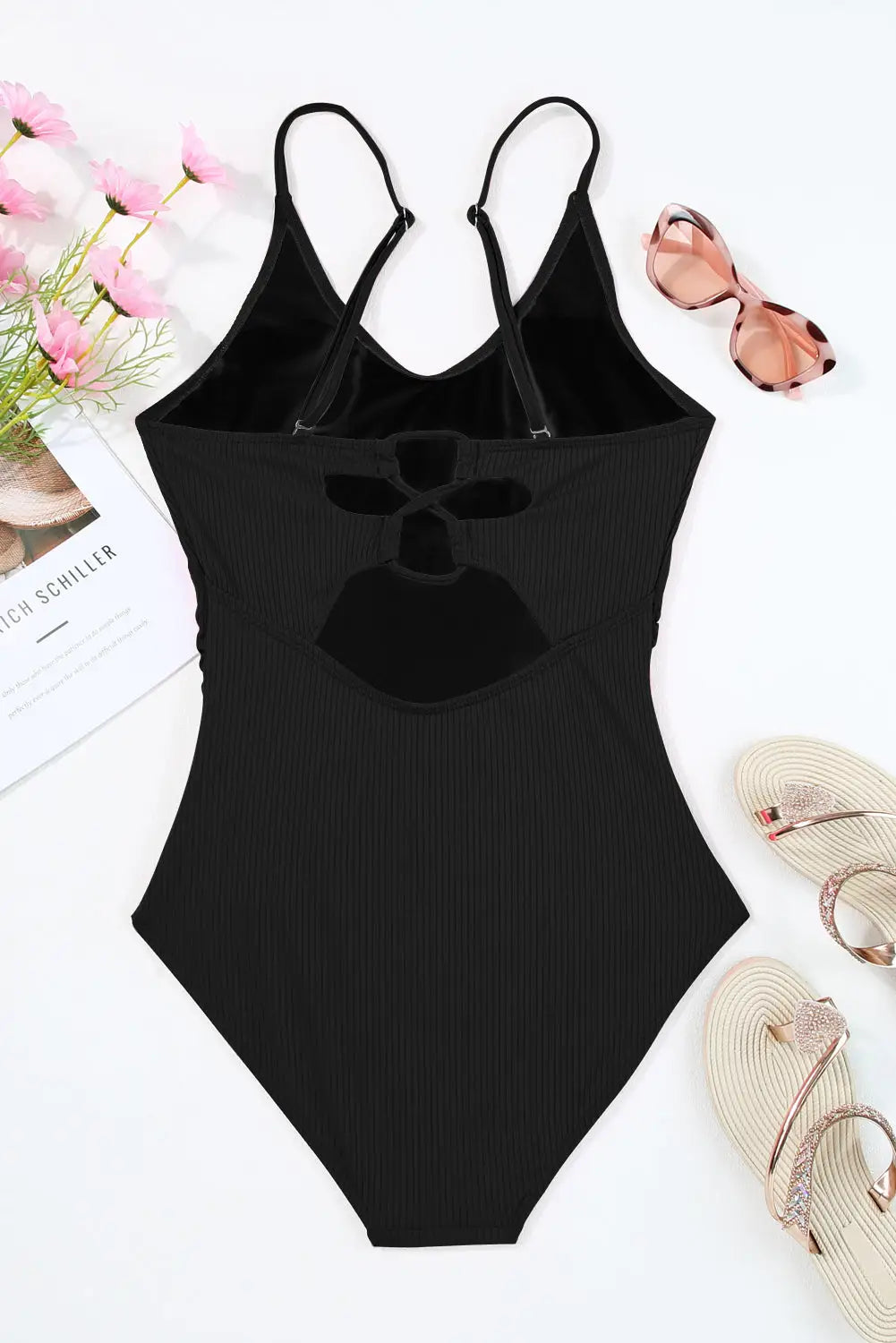 Black ribbed one piece swimsuit - swimsuits