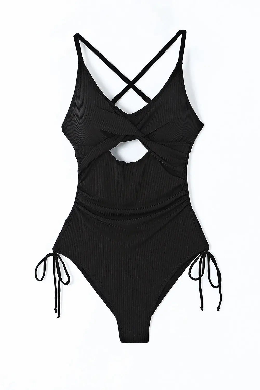 Black ribbed sexy cutout monokini - swimwear