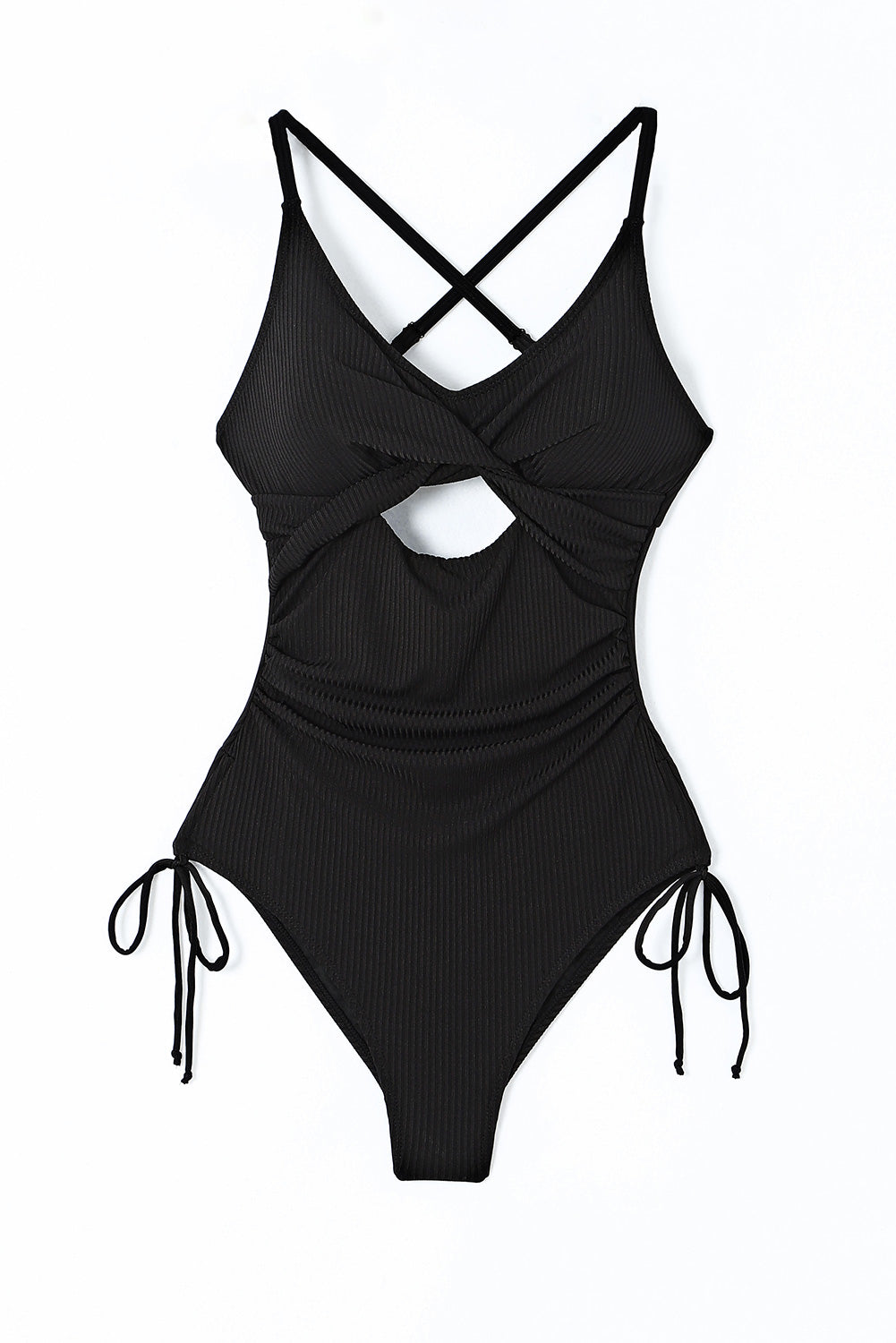 Black ribbed sexy cutout monokini - swimwear