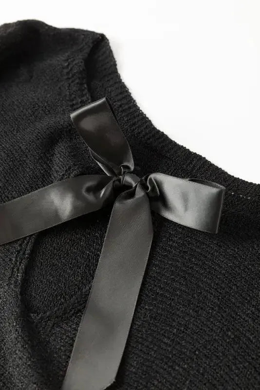 Black Ribbon Bow Knot Dolman Sleeve Sweater - Fashionfitz
