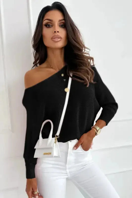 Black Ribbon Bow Knot Dolman Sleeve Sweater - Fashionfitz