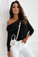 Black ribbon bow knot dolman sleeve sweater - tops