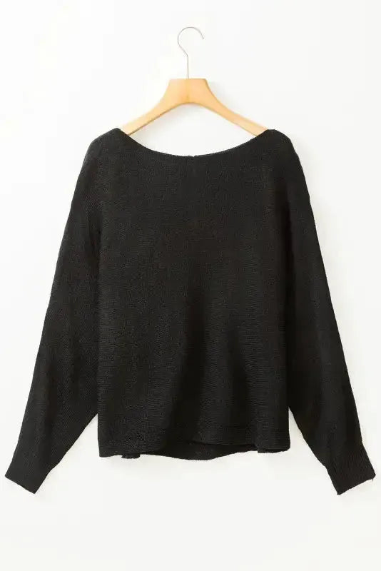 Black Ribbon Bow Knot Dolman Sleeve Sweater - Fashionfitz