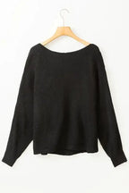 Black Ribbon Bow Knot Dolman Sleeve Sweater - Fashionfitz