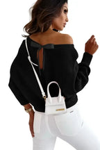 Black Ribbon Bow Knot Dolman Sleeve Sweater - Fashionfitz