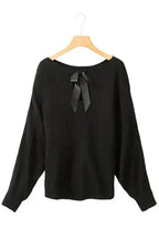 Black Ribbon Bow Knot Dolman Sleeve Sweater - Fashionfitz
