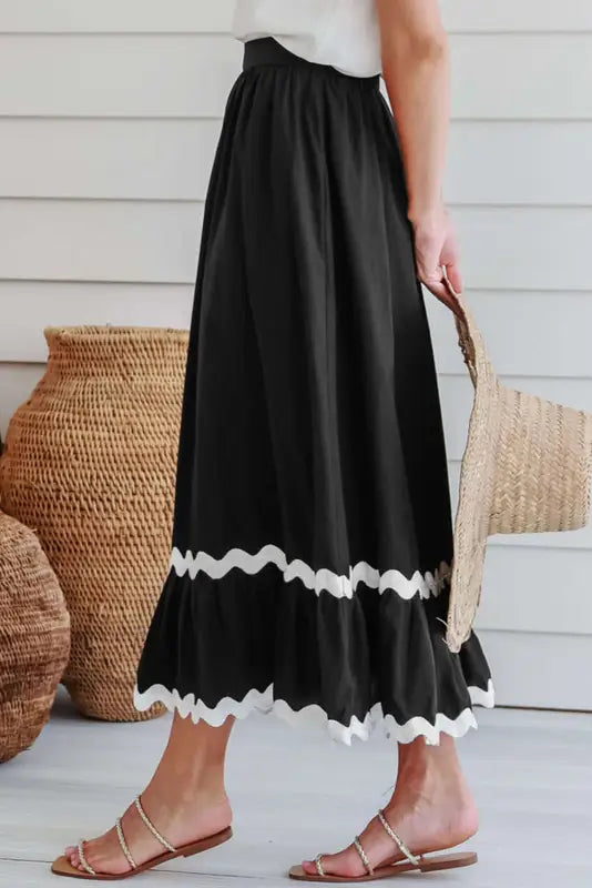 Black ricrac trim long skirt - bottoms/skirts & petticoat