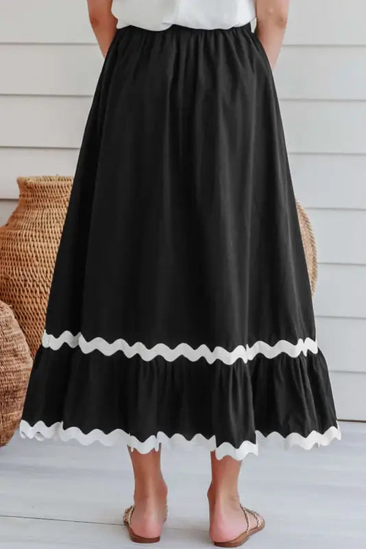 Black ricrac trim long skirt - bottoms/skirts & petticoat