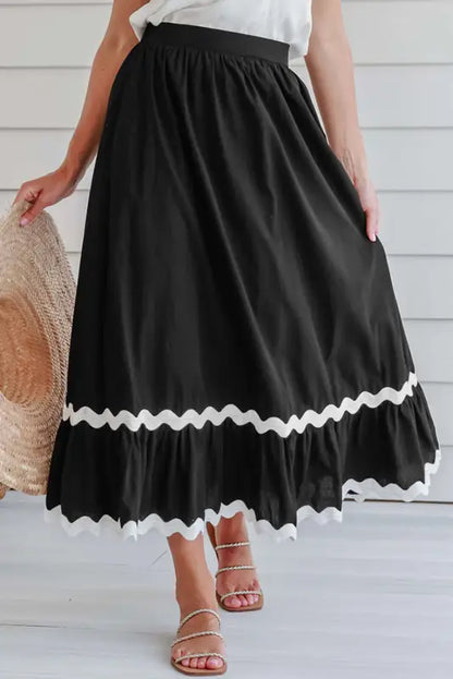 Black ricrac trim long skirt - s / 100% cotton - bottoms/skirts & petticoat