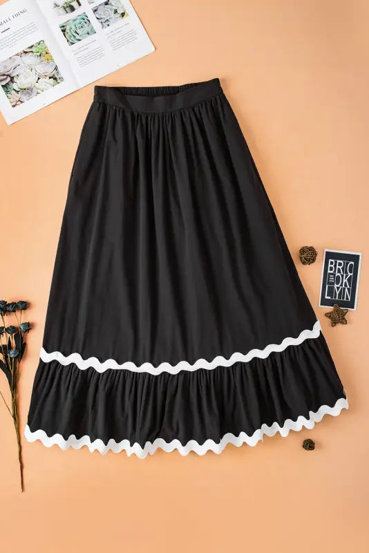 Black ricrac trim long skirt - bottoms/skirts & petticoat