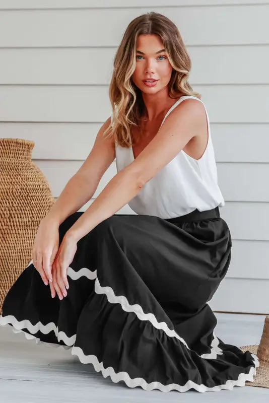 Black ricrac trim long skirt - bottoms/skirts & petticoat