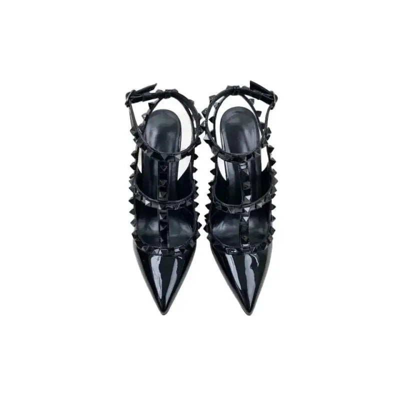 Black rivets high heels stiletto roman sandals - 12cm / 33