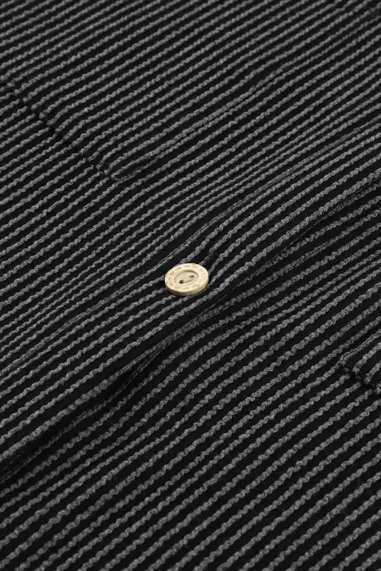 Black roll tab sleeve ribbed cording shacket - shackets