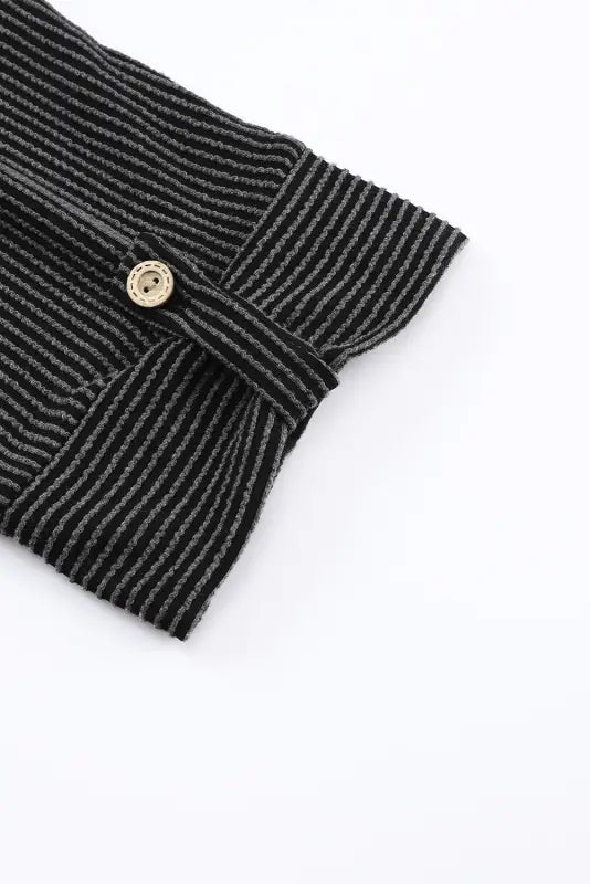 Black roll tab sleeve ribbed cording shacket - shackets