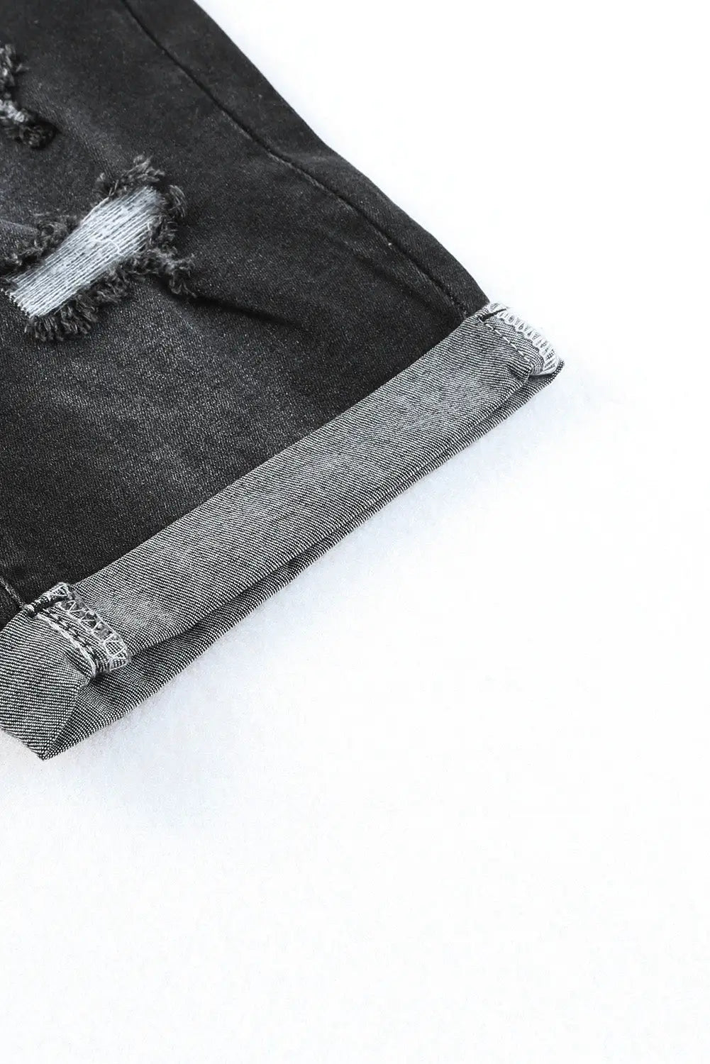 Black roll-up distressed bermuda denim shorts