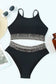 Black rose leopard mesh trim 2pcs bikini swimsuit - bikinis