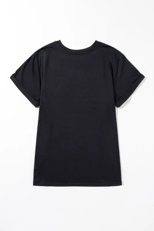 Black round neck rolled sleeve plus size t-shirt