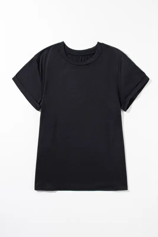 Black round neck rolled sleeve plus size t-shirt