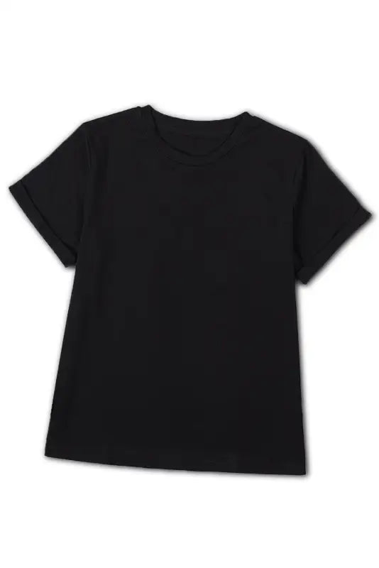 Black round neck rolled sleeve plus size t-shirt