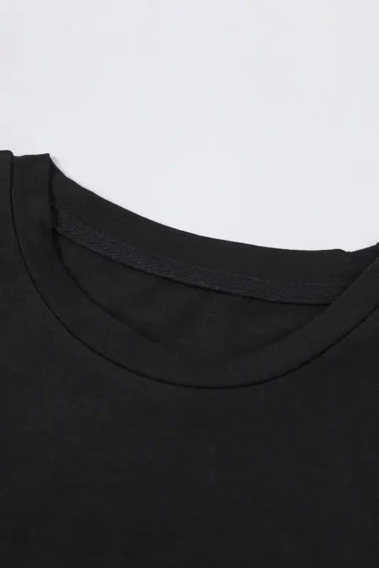 Black round neck rolled sleeve plus size t-shirt