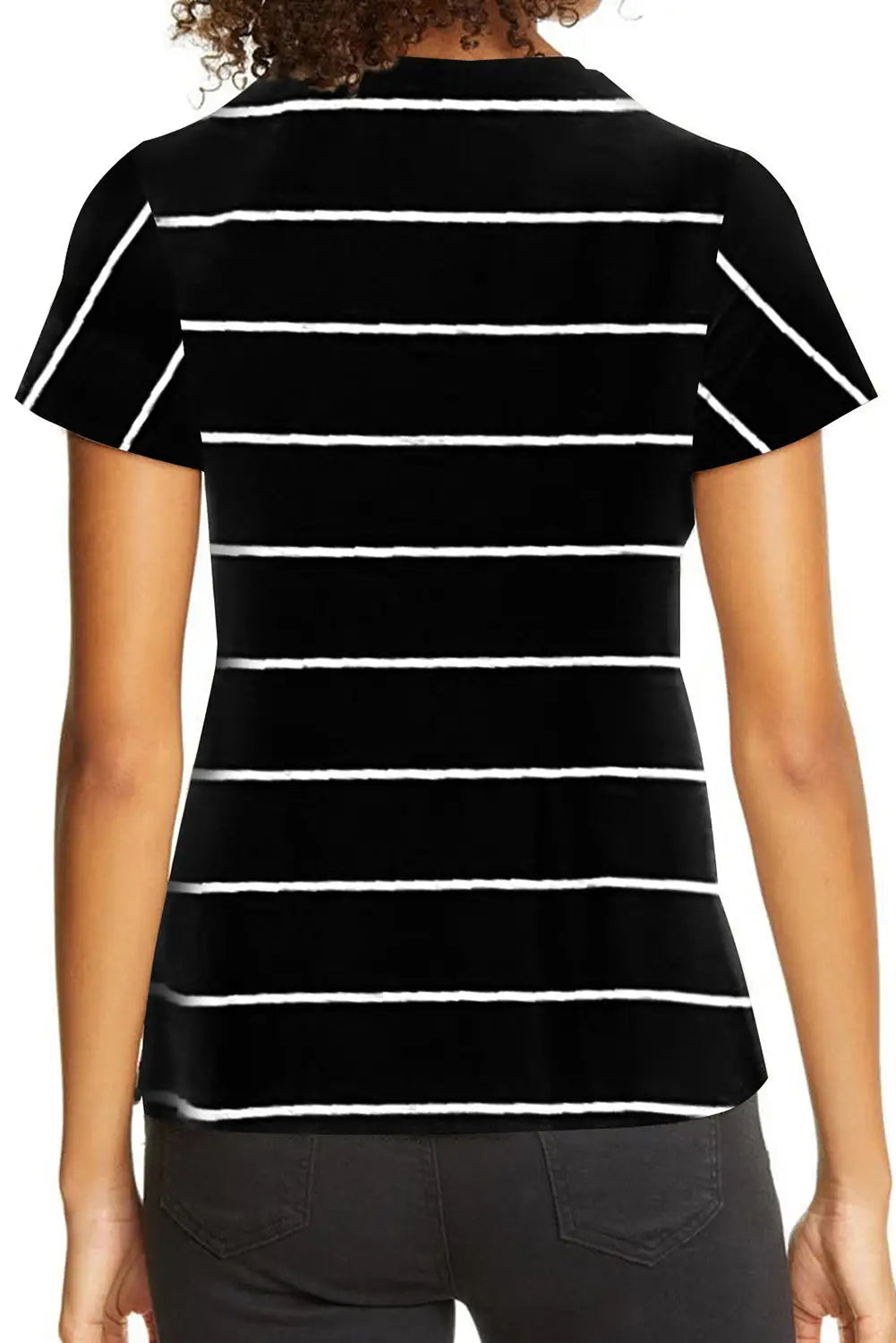 Black round neck striped print t-shirt - t-shirts