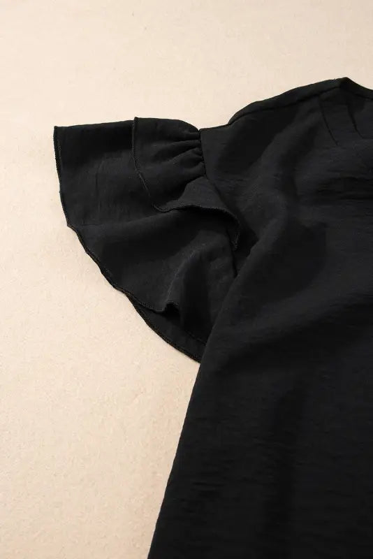 Black ruffle short sleeve blouse - tops/blouses & shirts