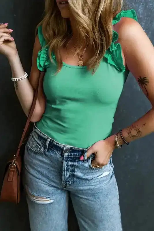 Feminine mint green tank top perfect for layering or solo wear - Fashionfitz