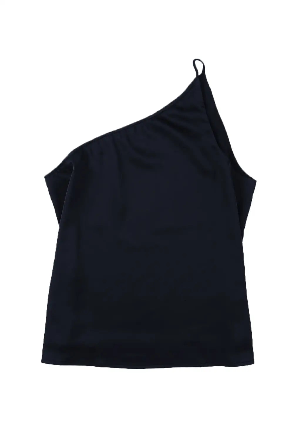 Black satin one shoulder loose tank top - tops