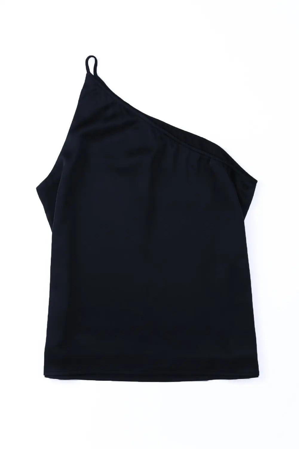 Black satin one shoulder loose tank top - tops