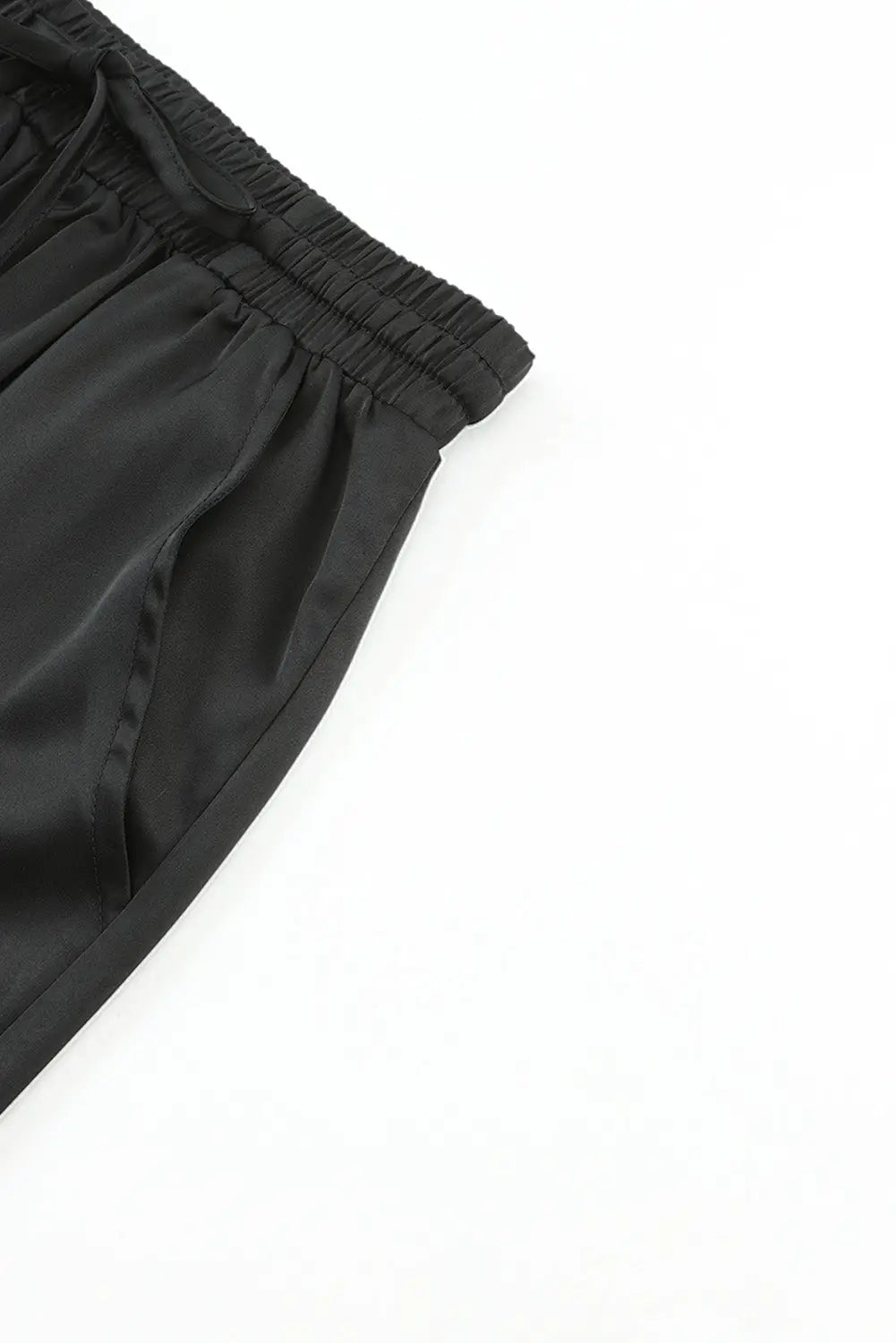 Black satin pocketed drawstring elastic waist pants - cargo